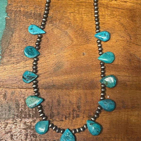 Teardrop, blue turquoise, and sterling silver Navajo pearls - Picture 3 of 3